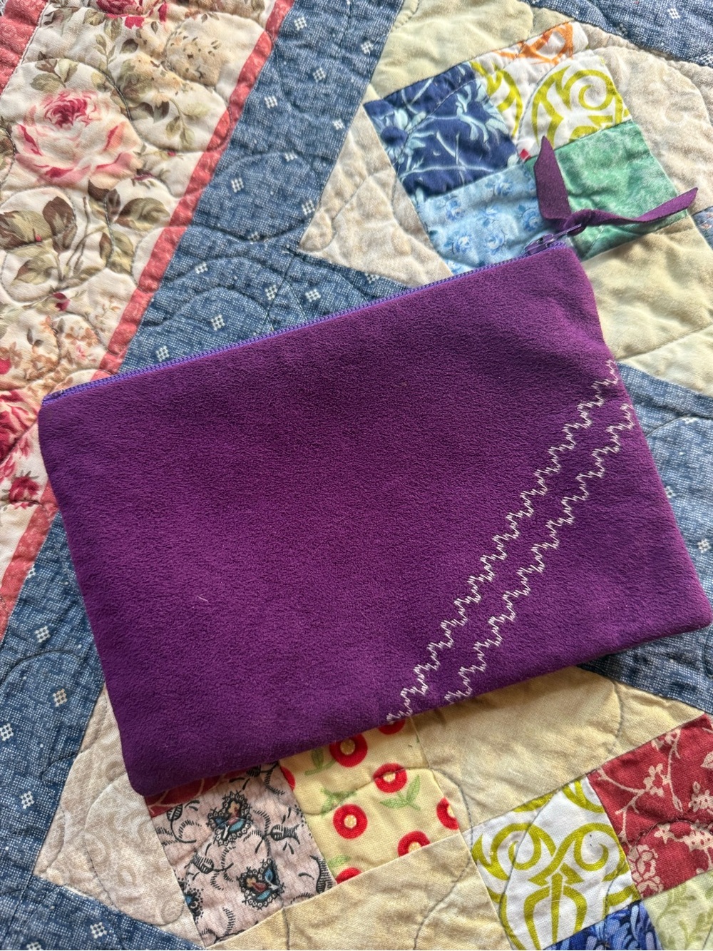 Vintage Purple Faux Suede Zipper Clutch Cosmetic Travel Pouch Bag